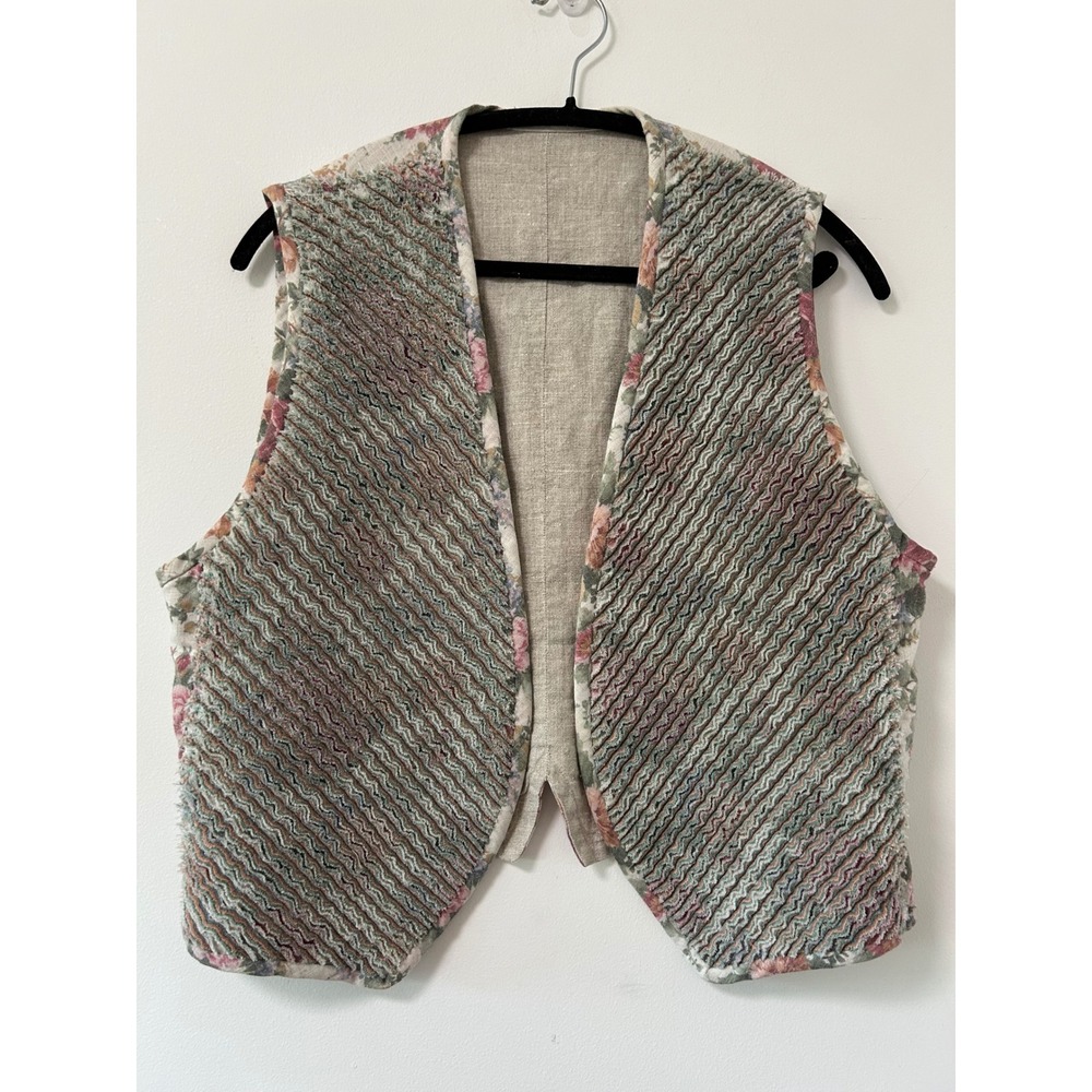 Handmade Floral Tapestry Textured Vest Womens M/L Multicolor Cottagecore